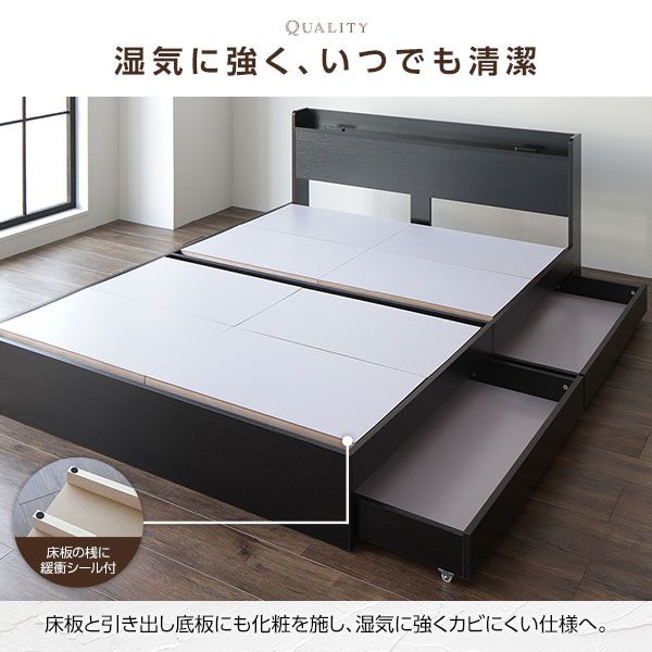 スーパSALE10倍＆4時間限定10％OFF ダブルベッド 収納付き 引き出し付き 木製 棚付き 宮付き コンセント付き ブラック ボンネルコイルマットレス付き