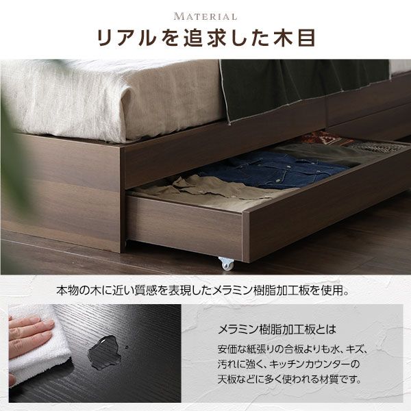 スーパSALE10倍＆4時間限定10％OFF ダブルベッド 収納付き 引き出し付き 木製 棚付き 宮付き コンセント付き ブラック ポケットコイルマットレス付き