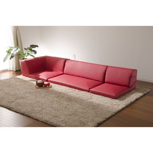 コーナーソファー 3点セット 1人掛け＋2人掛け＋コーナーソファ PVC レッド 2P：幅98cm ウレタンフォーム 日本製代引NG