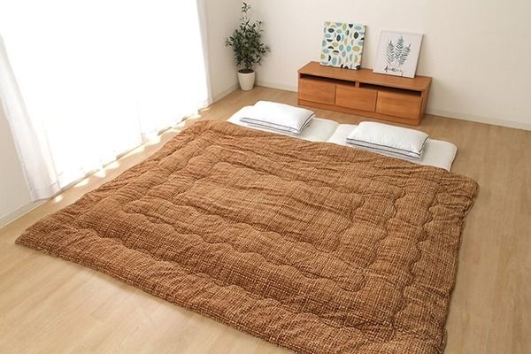 ファミリー対応 掛け布団/寝具 無地調 ベージュ 約190×190cm 2人用 洗える 〔寝室 ベッドルーム〕代引NG