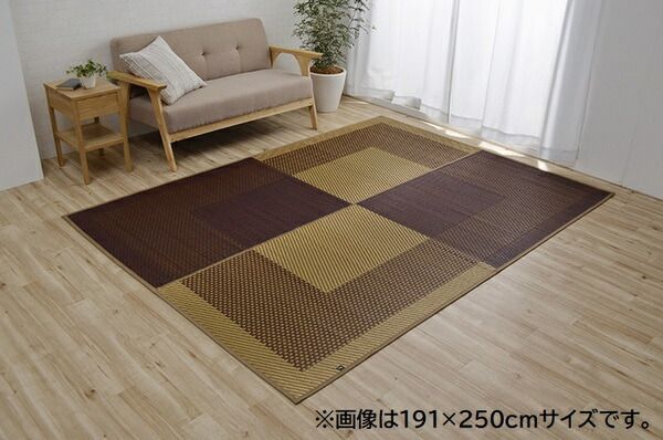 夏用 い草 ラグマット/絨毯 シンプル ネイビー 約191×191cm 正方形 日本製 抗菌 防臭 湿度調節 耐久性 〔リビング〕代引NG