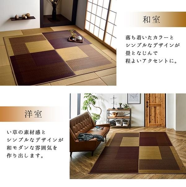 夏用 い草 ラグマット/絨毯 シンプル ネイビー 約191×191cm 正方形 日本製 抗菌 防臭 湿度調節 耐久性 〔リビング〕代引NG