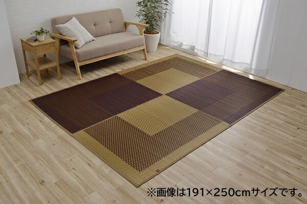 夏用 い草 ラグマット/絨毯 シンプル ネイビー 約191×191cm 正方形 日本製 抗菌 防臭 防滑 湿度調節 ホットカーペット対応代引NG