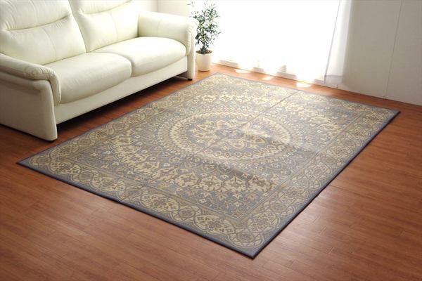 夏用 い草 ラグマット/絨毯 サークル ネイビー 191×250cm 長方形 日本製 抗菌 防臭 防滑 湿度調節 ホットカーペット対応代引NG