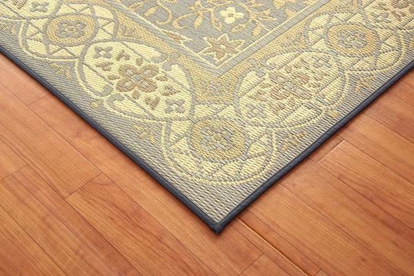 夏用 い草 ラグマット/絨毯 サークル ネイビー 191×250cm 長方形 日本製 抗菌 防臭 防滑 湿度調節 ホットカーペット対応代引NG