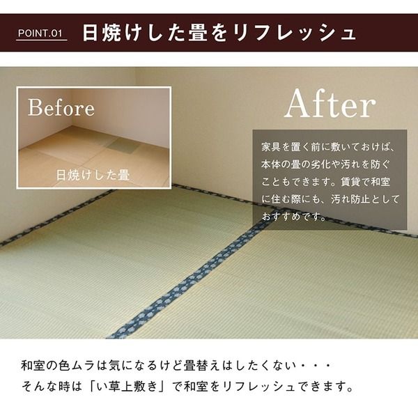双目織 い草 上敷き/ラグマット 江戸間8畳 約352×352cm 日本製 撥水 抗菌 防臭 消臭 調湿機能付 耐久性抜群 〔リビング〕代引NG