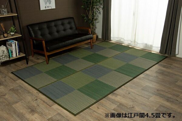 い草 ラグマット/花ござ 江戸間2畳 約174×174cm 格子柄 市松柄 グレー 裏：不織布 抗菌 防臭 湿度調節 〔リビング〕代引NG