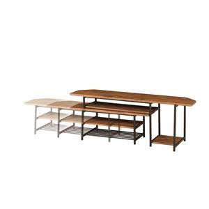 スライドTVボード/テレビ台 ブラウン 幅1200〜1710×奥行400×高さ440mm スチールフレーム 棚板付き 〔リビング〕 組立品代引NG