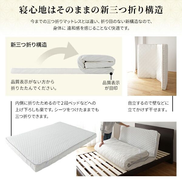 スーパSALE10倍＆4時間限定10％OFF マットレス 国産 ポケットコイル 薄型 三つ折り 快眠 体圧分散 1年保証 コンパクト 圧縮 梱包  シングル サイズ