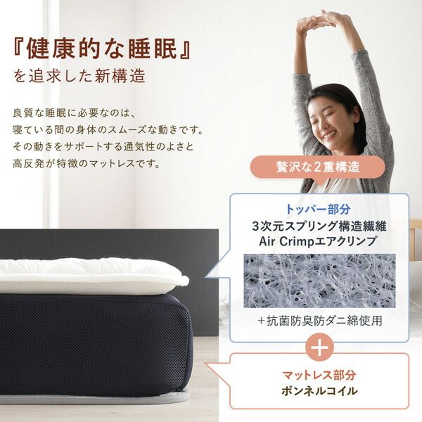 スーパSALE10倍＆4時間限定10％OFF マットレス 国産 ボンネルコイル 抗菌 防臭 防ダニ 3次元 樹脂 高通気 高反発 洗える オールシーズン トッパー 快眠 コンパクト 圧縮 梱包 ダブル サイズ