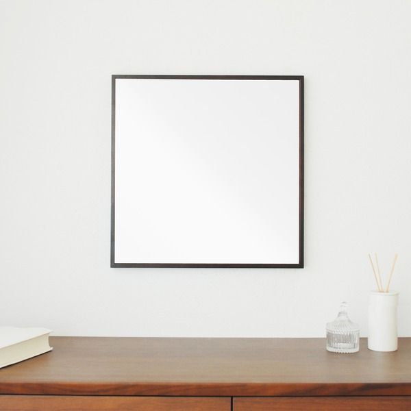 スーパSALE10倍＆4時間限定10％OFF 細枠正方形ウォールミラー幅42cm (ブラウン/茶) 天然木/鏡/スリム/高級感/木製/飛散防止加工/壁掛け/オシャレ/北欧風/日本製/完成品/NK-9