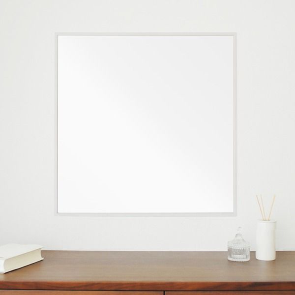 スーパSALE10倍＆4時間限定10％OFF 細枠正方形ウォールミラー幅60cm (ホワイト) 天然木/鏡/スリム/高級感/木製/飛散防止加工/壁掛け/オシャレ/北欧風/日本製/完成品/NK-10