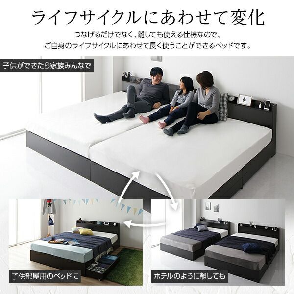 スーパSALE10倍＆4時間限定10％OFF ベッド ワイドキング240（SD+SD）ボンネルコイルマットレス付き ホワイト 2台セット 収納付き 引き出し付き キャスター付き 木製 宮付き 棚付き コンセント付き シンプル モダン