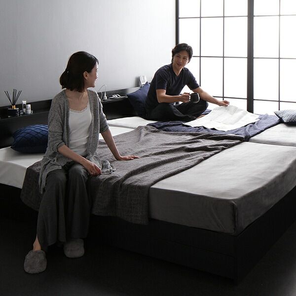 スーパSALE10倍＆4時間限定10％OFF ベッド ワイドキング260（SD+D）ポケットコイルマットレス付き ホワイト 2台セット 収納付き 引き出し付き キャスター付き 木製 宮付き 棚付き コンセント付き シンプル モダン