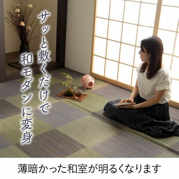 い草 ラグマット/花ござ 本間4.5畳 約286×286cm 格子柄 市松柄 グレー 抗菌 防臭 消臭 吸湿 湿度調整効果 〔リビング〕代引NG