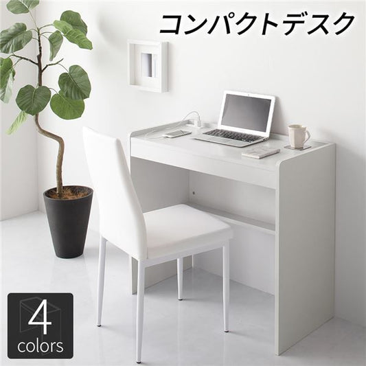 スーパSALE10倍＆4時間限定10％OFF デスク ホワイト 幅83cm×奥行40cm コンセント付き 木製 コンパクト 省スペース オフィス PC パソコン リビング 学習 机