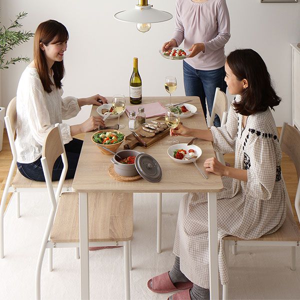 スーパSALE10倍＆4時間限定10％OFF ダイニング テーブル 単品 幅 110 cm ナチュラル × ホワイト フェミニン モダン 北欧 木製 スチール デザイン