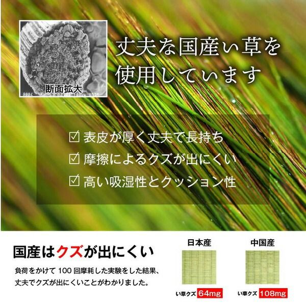 純国産い草 上敷きカーペット/絨毯 格子柄 本間2畳 約191×191cm 両面使用 抗菌 防臭 調湿 耐久性 日本製 〔リビング〕代引NG