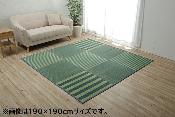 い草 ラグマット/絨毯 格子柄 ブラウン 約190×300cm 撥水 滑り止め 防滑機能 不織布 抗菌 防臭 調湿 〔リビング〕代引NG