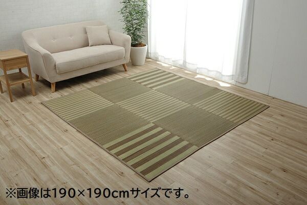 い草 ラグマット/絨毯 格子柄 ブラウン 約190×300cm 撥水 滑り止め 防滑機能 不織布 抗菌 防臭 調湿 〔リビング〕代引NG
