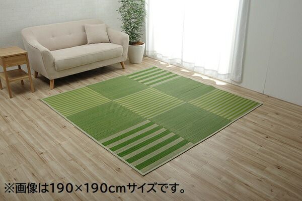 い草 ラグマット/絨毯 格子柄 ブラウン 約190×300cm 撥水 滑り止め 防滑機能 不織布 抗菌 防臭 調湿 〔リビング〕代引NG