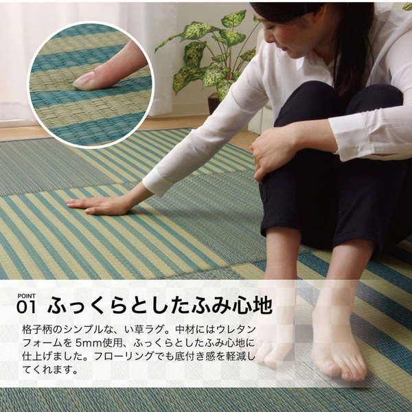 い草 ラグマット/絨毯 格子柄 ブラウン 約190×300cm 撥水 滑り止め 防滑機能 不織布 抗菌 防臭 調湿 〔リビング〕代引NG