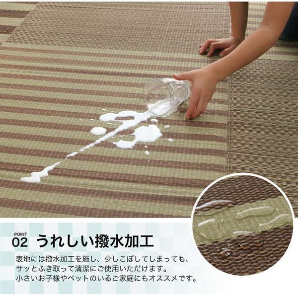 い草 ラグマット/絨毯 格子柄 ブルー 約190×300cm 撥水 滑り止め 防滑機能 不織布 抗菌 防臭 調湿 〔リビング〕代引NG