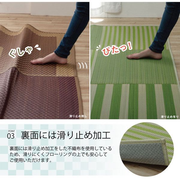 い草 ラグマット/絨毯 格子柄 ブルー 約190×300cm 撥水 滑り止め 防滑機能 不織布 抗菌 防臭 調湿 〔リビング〕代引NG
