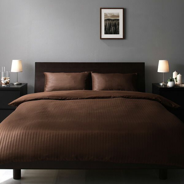 ホテルテイスト ベッドカバー 4点セットダブル ブラウン掛けカバー・ボックスシーツ・ピローケース ×2 抗菌防臭 速乾 寝具カバー 寝具セット 布団カバー 布団カバーセット シーツ ベッド用 ホテル風 ホテルライク ホテルサテン調 ストライプ代引NG