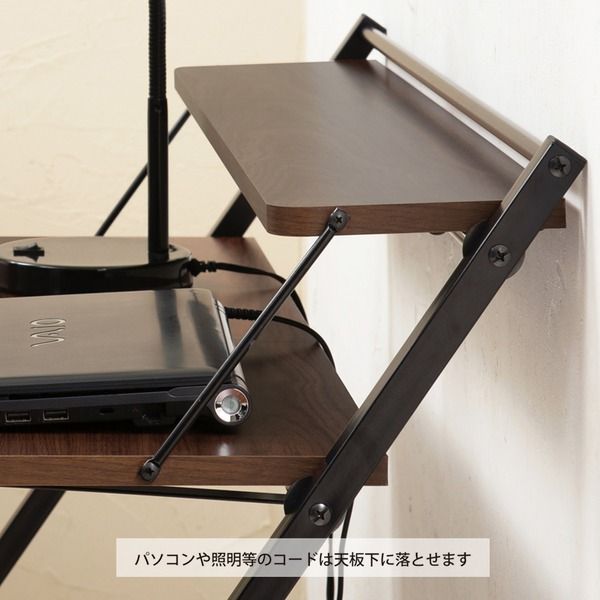 スーパSALE10倍＆4時間限定10％OFF 棚付折りたたみワークデスク(ハイタイプ/ブラウン) 幅80cm 折りたたみ式/テーブル/机/木目/収納/テレワーク/PCデスク/パソコンデスク/モダン/おしゃれ/NK-567