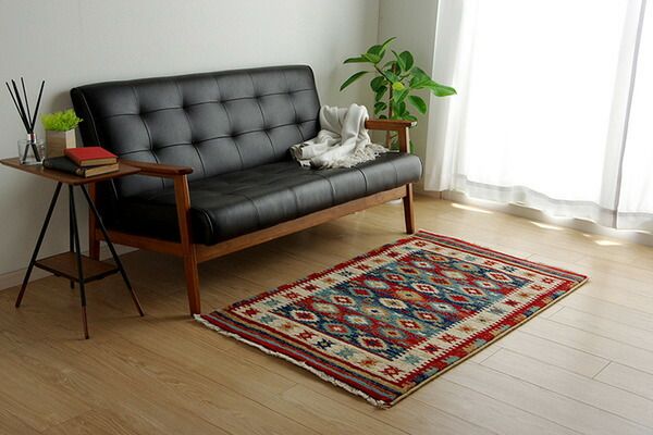 エスニック風 ラグマット/絨毯 約200×250cm レッド へたりにくい モルドバ製 折りたたみ式 オールシーズン 〔リビング〕代引NG