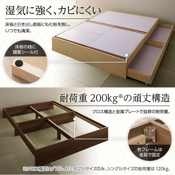 スーパSALE10倍＆4時間限定10％OFF ベッド ブラウン セミダブル ボンネルコイルマットレス付き 収納付き 引き出し付き キャスター付き 木製 ヘッドレス シンプル 和 モダン