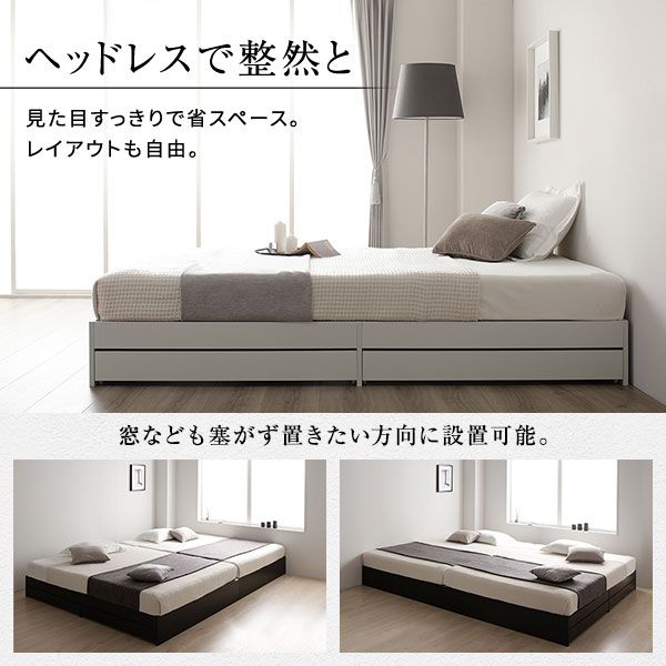 スーパSALE10倍＆4時間限定10％OFF ベッド シングル ポケットコイルマットレス付き ホワイト 収納付き 引き出し付き キャスター付き 木製 ヘッドレス シンプル モダン