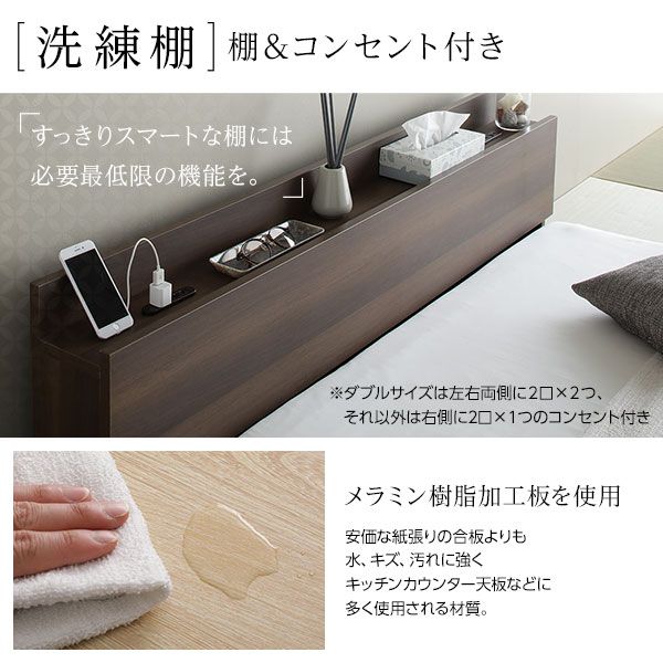 スーパSALE10倍＆4時間限定10％OFF ベッド 低床 ロータイプ すのこ 木製 宮付き 棚付き コンセント付き シンプル 和 モダン ナチュラル ダブル ボンネルコイルマットレス付き