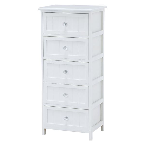 桐材 ランドリーラック/洗濯用品 5段 ホワイト 幅41×奥行31×高さ93cm 木製 クリスタル調取っ手付き 〔脱衣所 洗面所〕代引NG