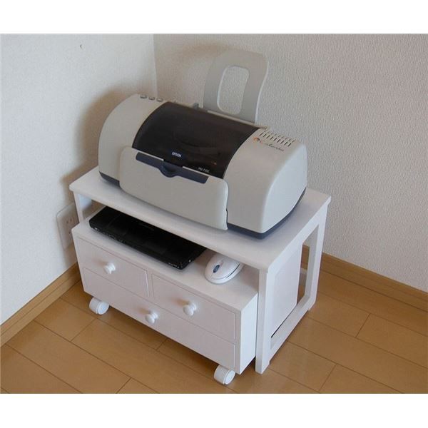 パソコンデスク/学習机 ロータイプ ホワイト 大：約幅55cm 木製 引き出し付き キャスター付き 〔勉強部屋 子供部屋 書斎〕代引NG