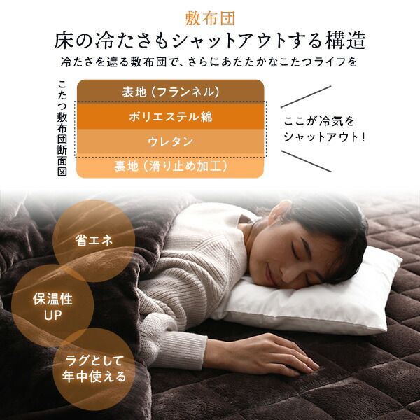 厚掛け こたつ布団 単品 正方形 ブラウン 約185×185cm フランネル 無地 リバーシブル 抗菌防臭 洗える オールシーズン 防滑代引NG