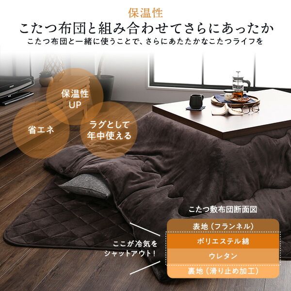 フランネル こたつ敷布団/ラグマット 単品 3畳 ネイビー 約190×240cm こたつ敷布団 無地 抗菌防臭 ホットカーペット可 防滑加工代引NG