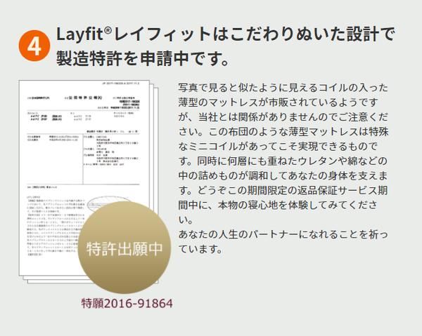 医学博士監修 ミニポケットコイル入り 敷きマットレス（LAYFIT レイフィット・敷き布団タイプ） セミシングル 厚み8cm〔トッパー 敷き布団 マットレス スプリングマット ベッドマット ホワイト〕
