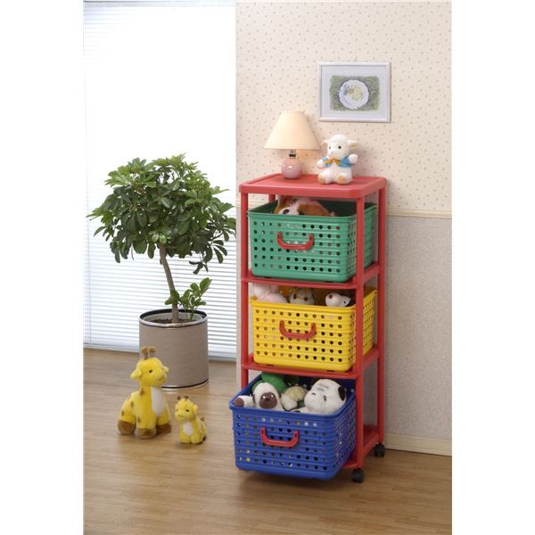 子供用 衣類収納 バスケットラック 3型 44×40×103cm 日本製 キャスター付き ポリプロピレン キッズキューブ リビング代引NG