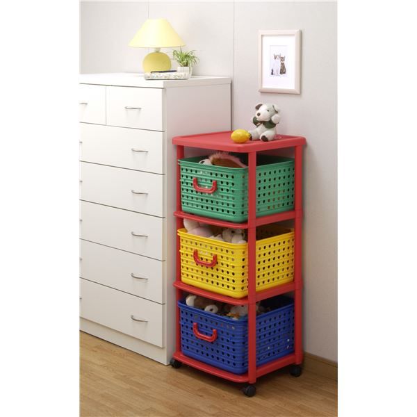 子供用 衣類収納 バスケットラック 3型 44×40×103cm 日本製 キャスター付き ポリプロピレン キッズキューブ リビング代引NG