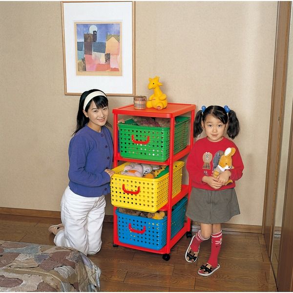 キッズ バスケットラック/子供用衣類収納 3型 45×56×103cm 日本製 キャスター付き ポリプロピレン 〔リビング〕代引NG