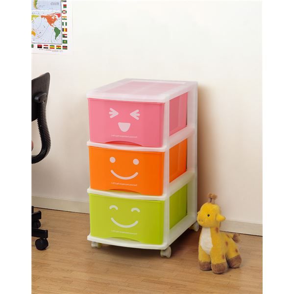 子供用 収納棚/収納ラック ハッピーケース 3段 33×42×67cm 日本製 キャスター付き ポリプロピレン 〔リビング〕代引NG