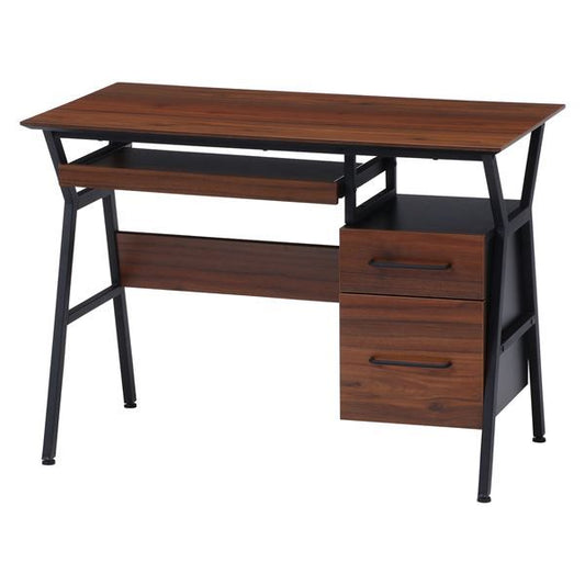 パソコンデスク ワークデスク 幅100×奥行54×高さ72cm ブラウン 引き出し付き スチール 組立品 在宅ワーク テレワーク リビング代引NG