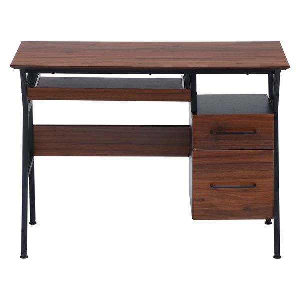 パソコンデスク ワークデスク 幅100×奥行54×高さ72cm ブラウン 引き出し付き スチール 組立品 在宅ワーク テレワーク リビング代引NG
