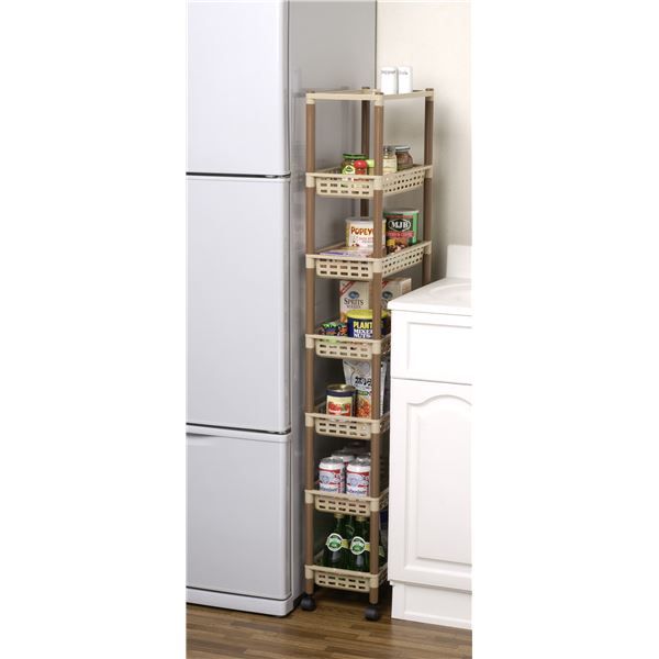 キッチン収納 隙間収納 約幅20.5cm 7段 アースベージュ キャスター付 日本製 キッチンラック ロングラック キッチンワゴン 台所代引NG