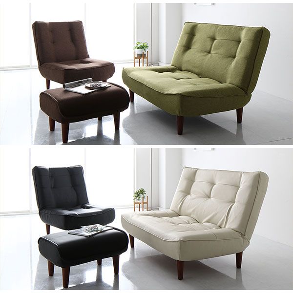 ハイバックソファー フロアソファー 1人掛け オットマン付き デニム調生地 アッシュグレー 脚部 ナチュラル 幅66cm ポケットコイル使用 リクライニング 脚 取り外し可 日本製 リクライニングソファー代引NG