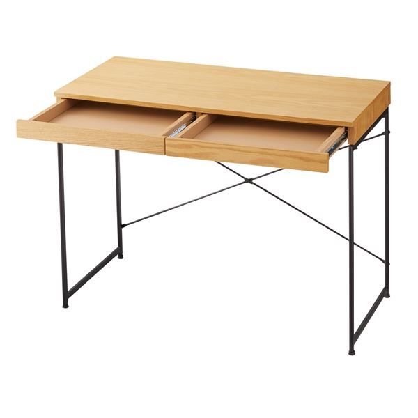 スーパSALE10倍＆4時間限定10％OFF パソコンデスク ワークデスク 幅100cm ナチュラル 引き出し付き スチール 木目 組立品 リビング 子供部屋 勉強部屋 在宅ワーク