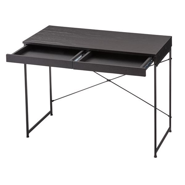 スーパSALE10倍＆4時間限定10％OFF パソコンデスク ワークデスク 幅100cm ブラック 引き出し付き スチール 木目 組立品 リビング 子供部屋 勉強部屋 在宅ワーク