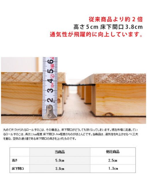 桐すのこ ロールタイプ セミダブル 高さ5cm 通気性が良い 布団対応 マットレス対応 桐製 すのこベッド代引NG